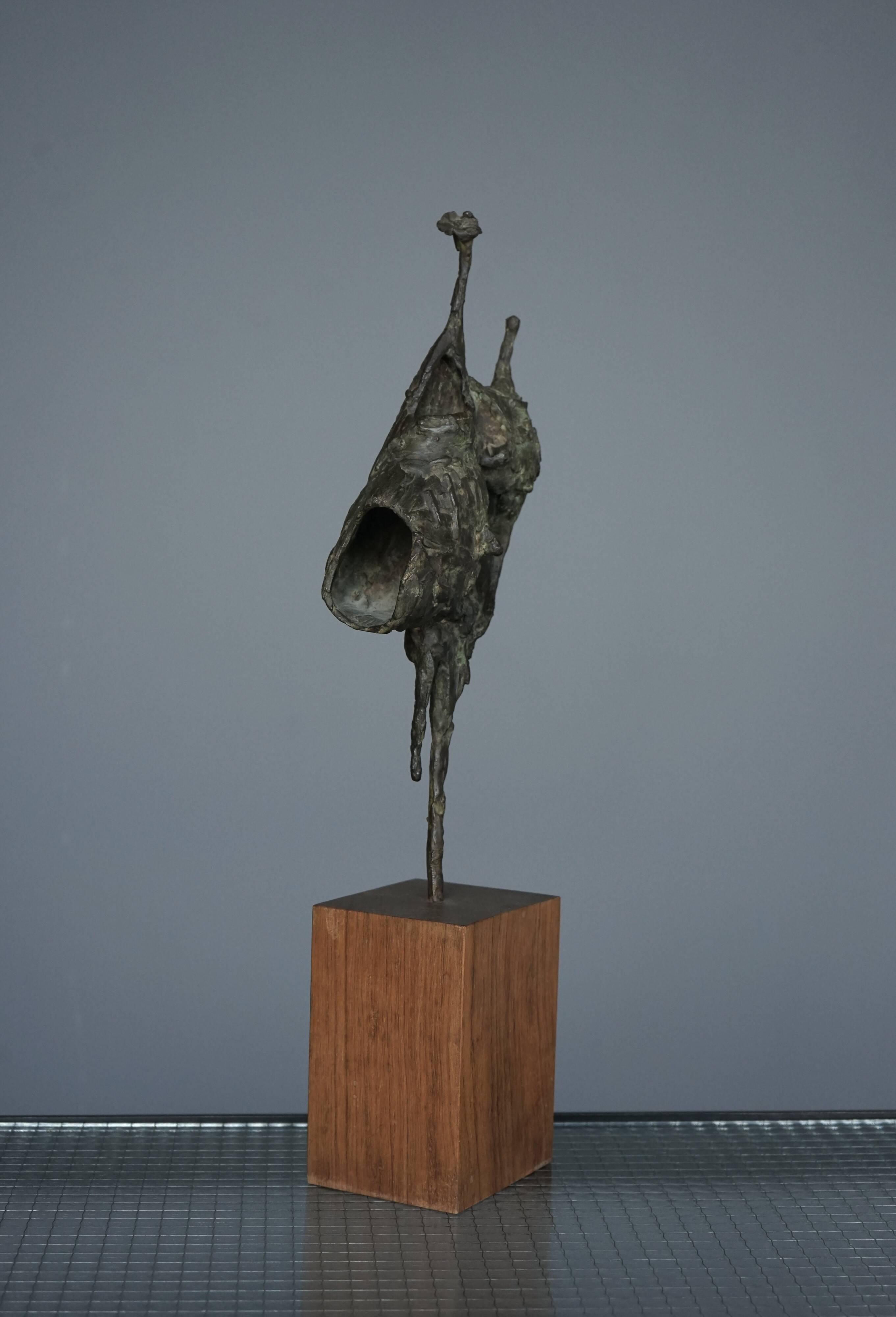 Jetty Homan, Abstract Sculpture, 1970s, Bronze & Teak