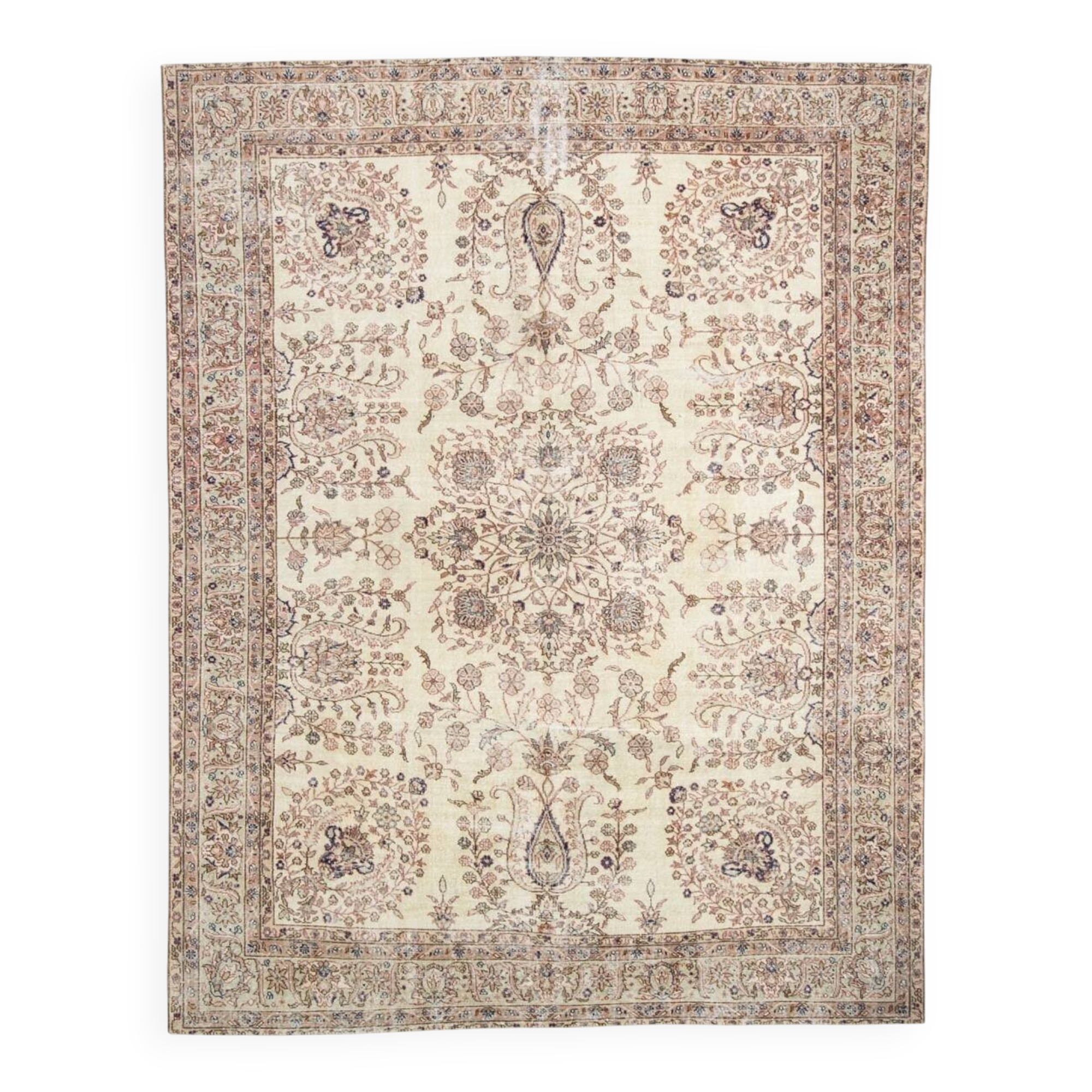 9x12 Faded Beige Large Area Vintage Persian Rug, 277x354 Cm