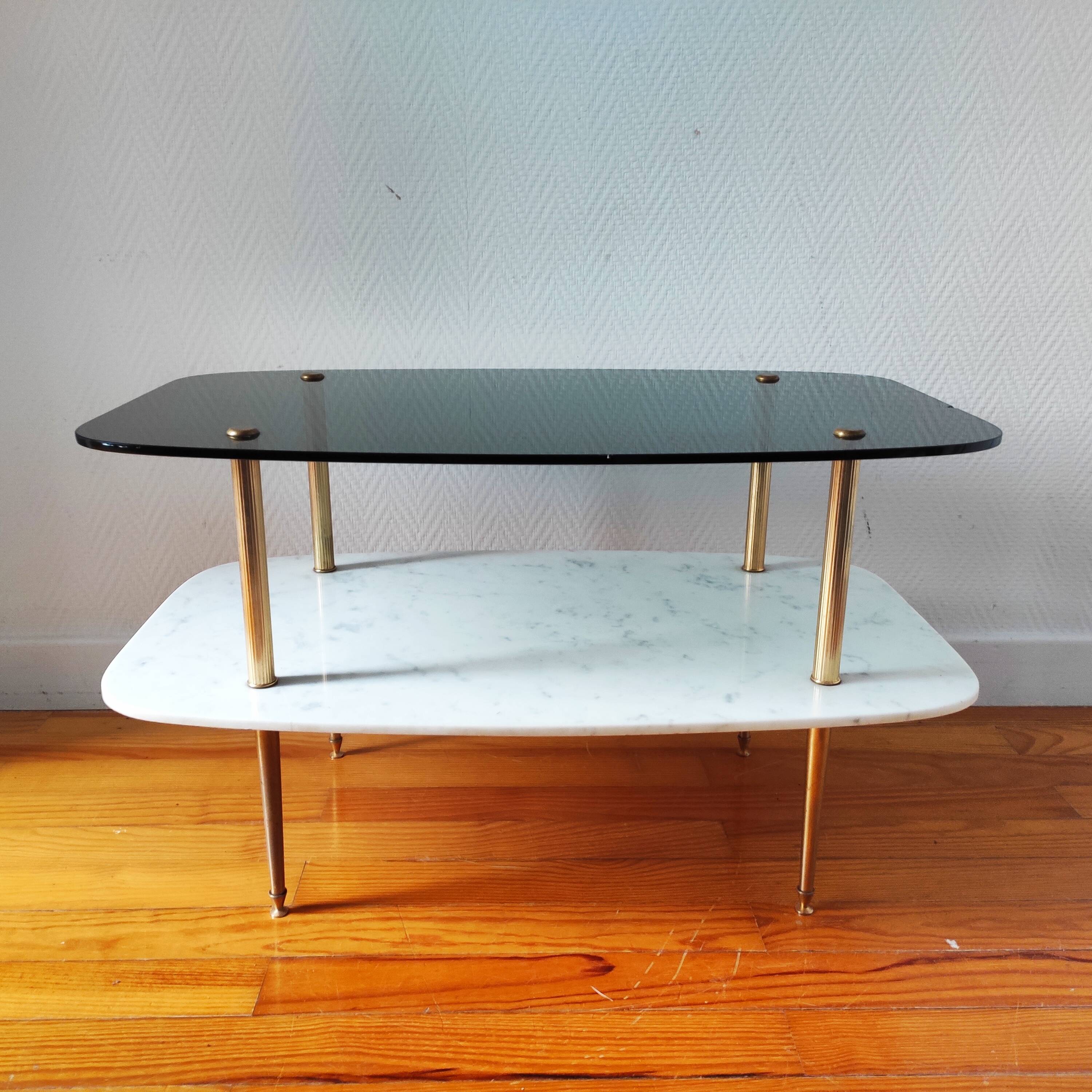 Vintage 1960 glass and marble coffee table
