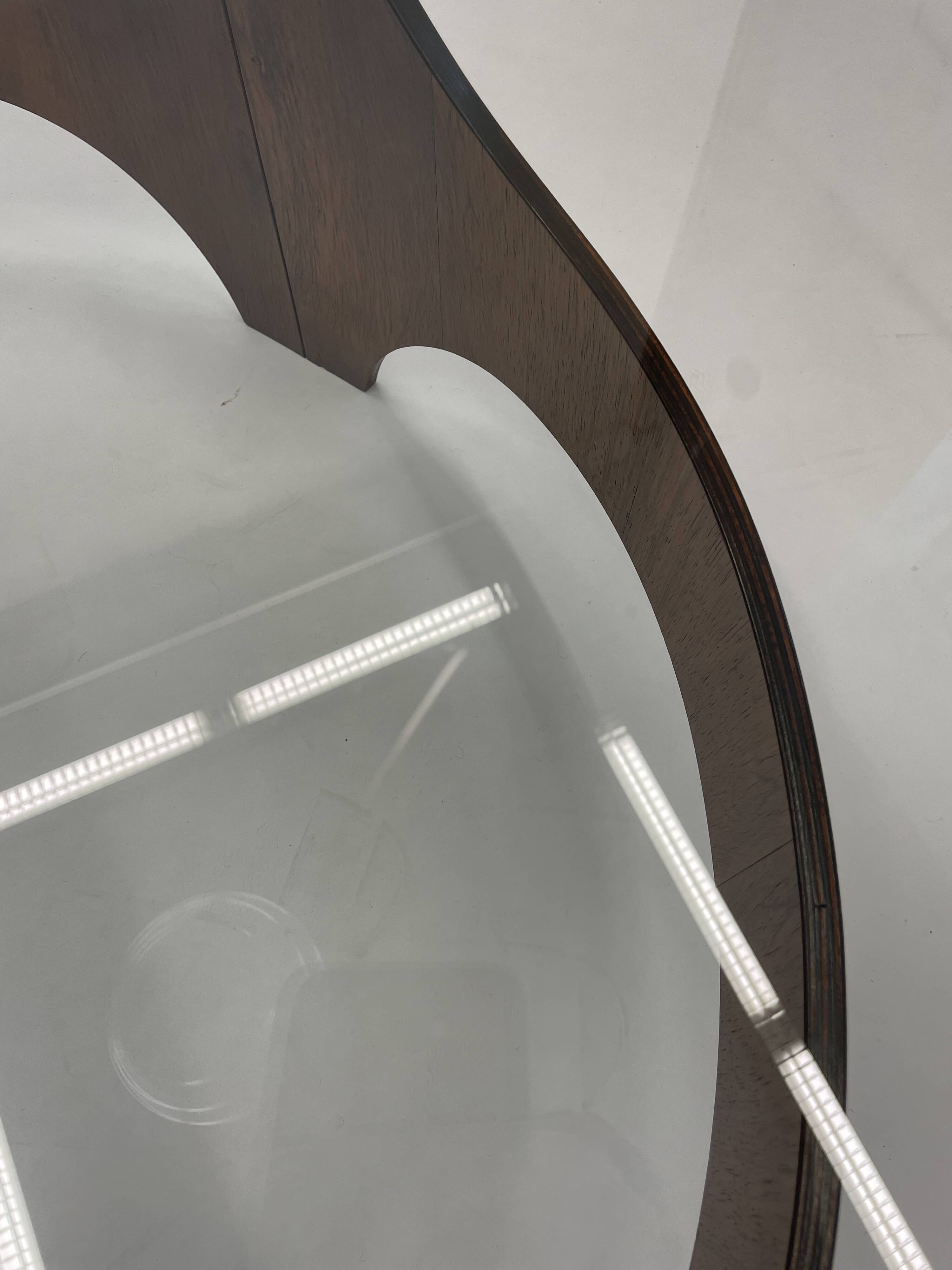 Mid-Century Circular Coffee Table with Wooden Base and Glass Top