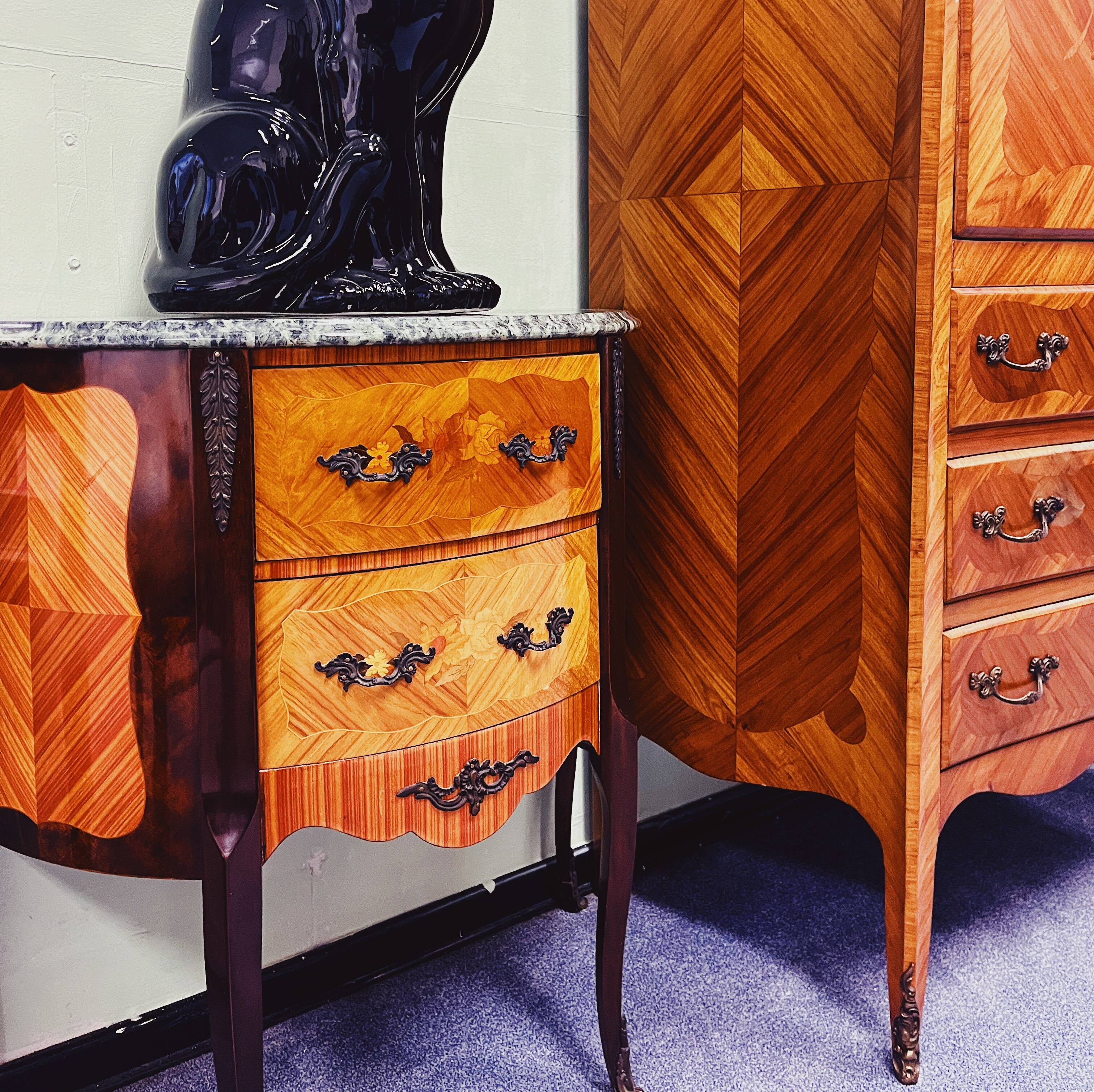 French Mahogany Louis XV Commode with Marble Top