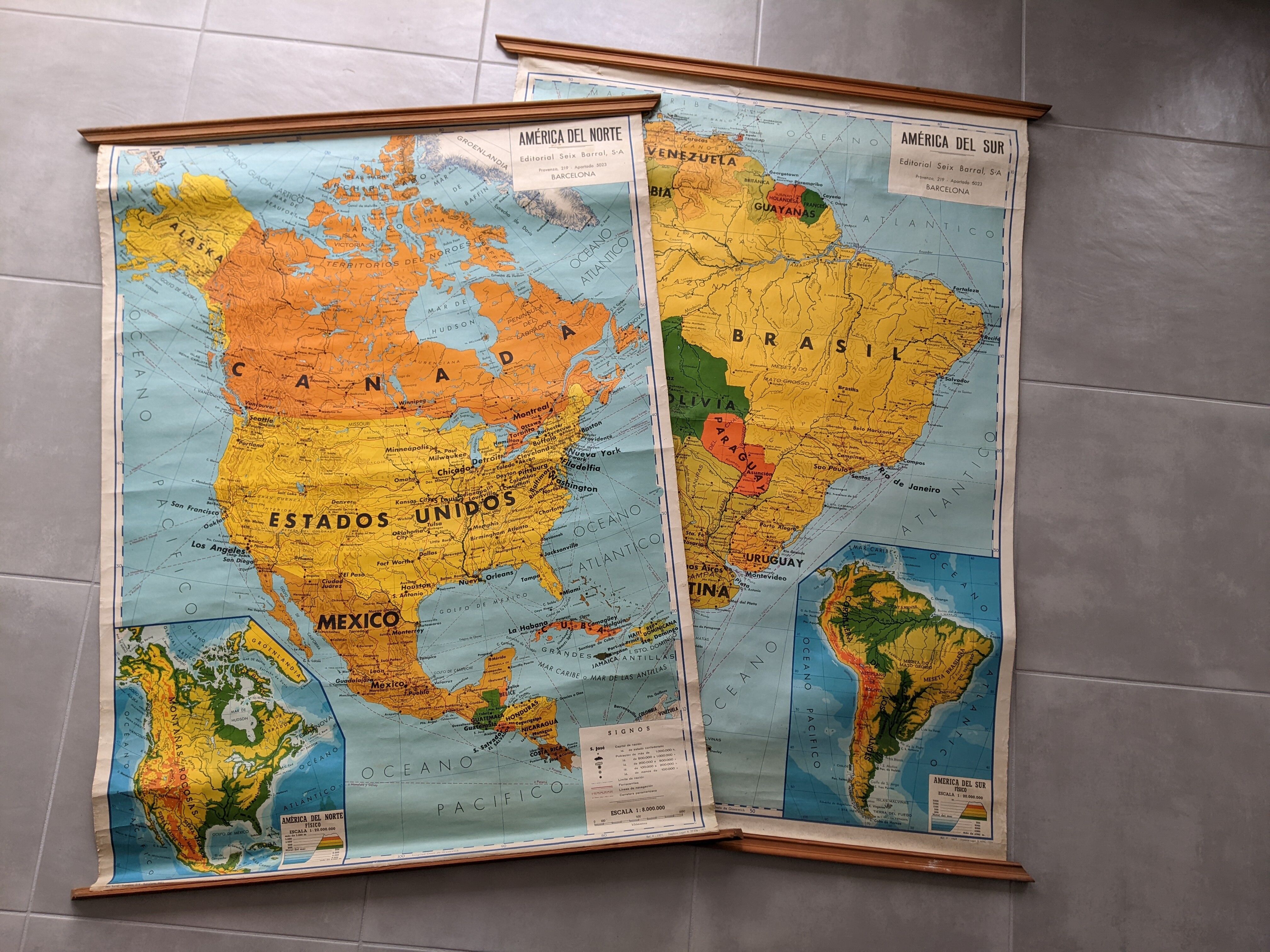 Lot de 2 cartes de géographie Amérique Nord et Sud - en espagnol | Selency