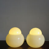 Daruma white glass bedside lamps by Sergio Asti for Candle, 1960s