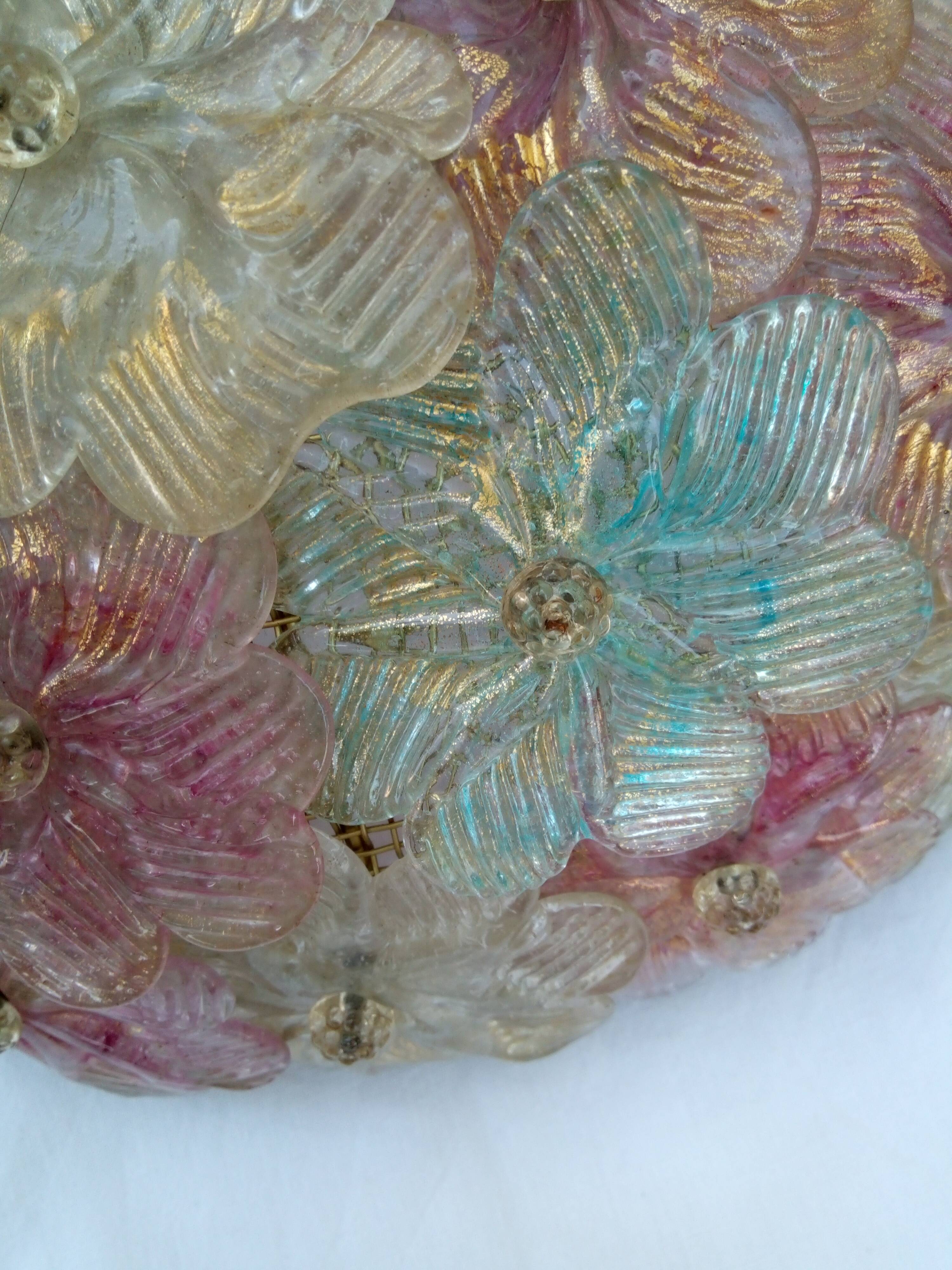Glass ceiling in glass flowers. Murano 60/70 Barovier & Toso