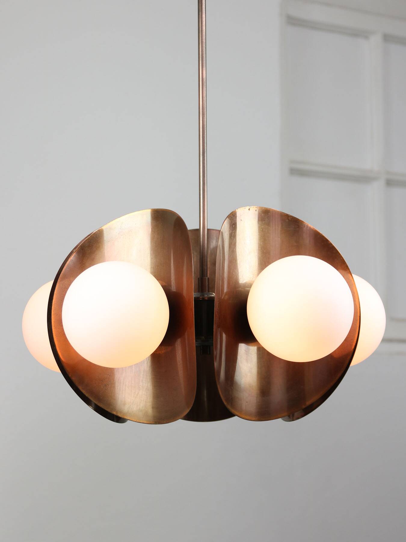 Vintage Italian Copper and Opaline Chandelier, 70s