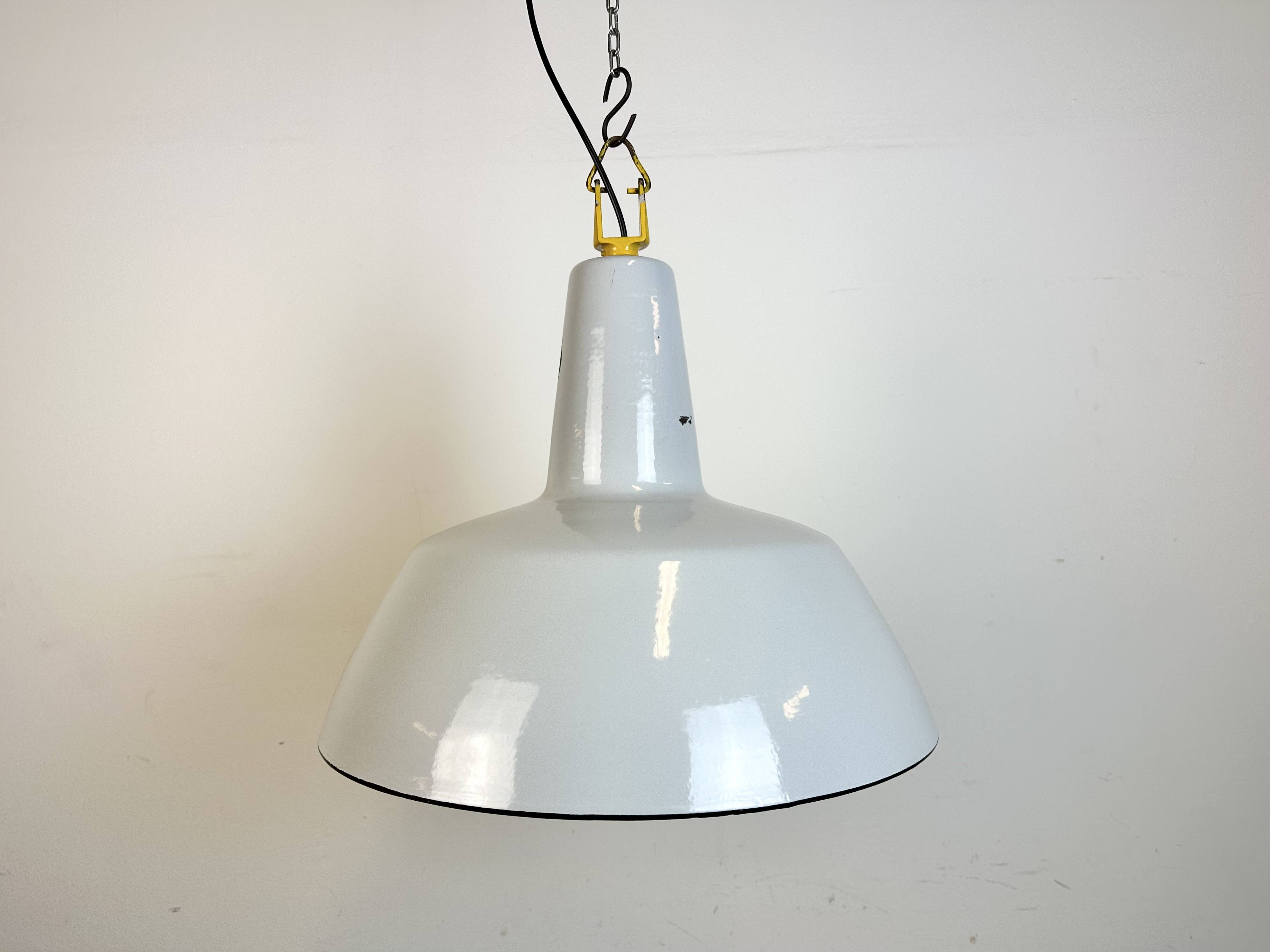 Industrial Grey Enamel Factory Pendant Lamp from Philips, 1960s