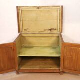 Low sideboard in Burmese teak with 2 solid doors and opening top