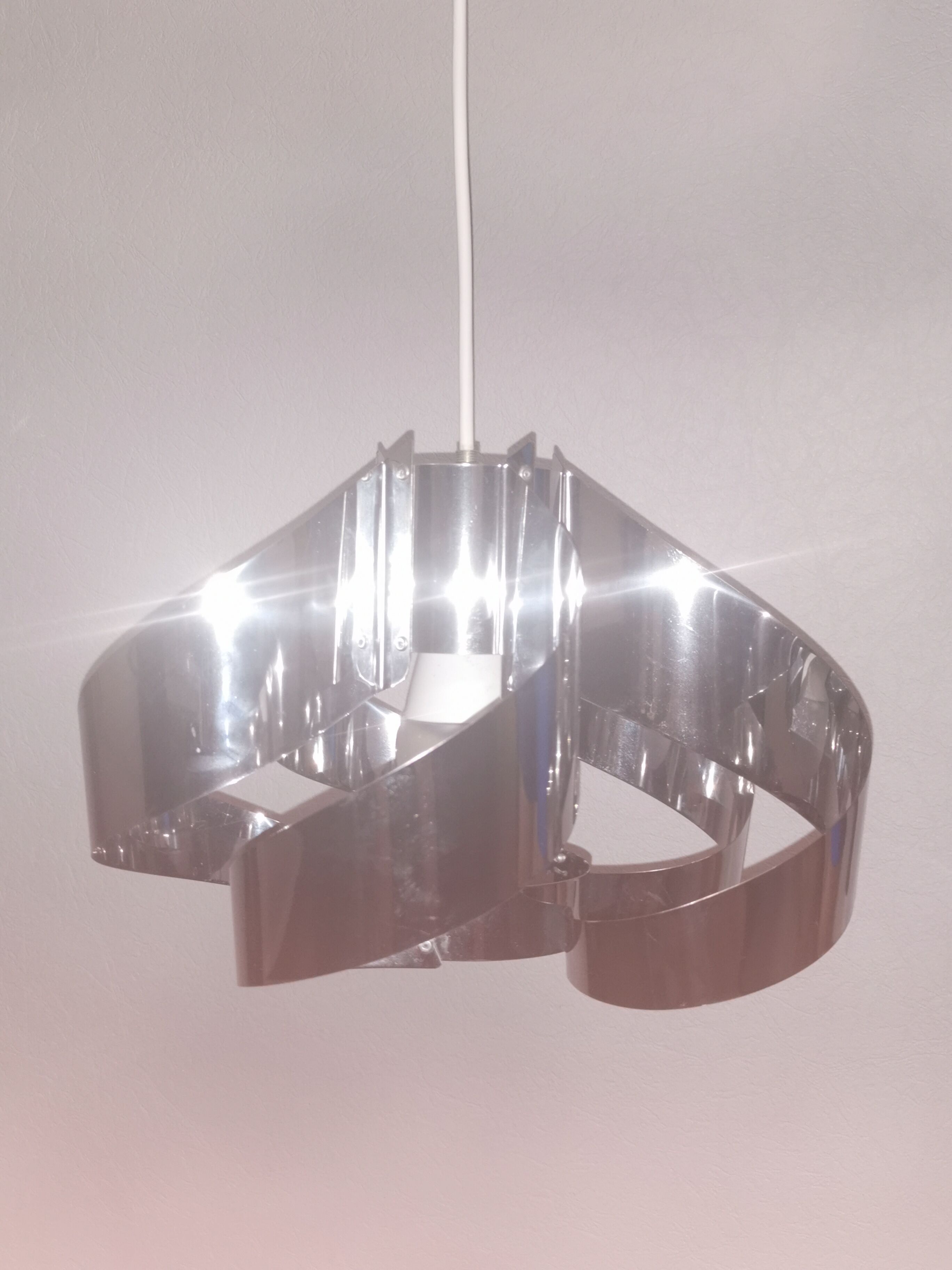 Curved stainless steel hanging lamp, Space Age, 1970