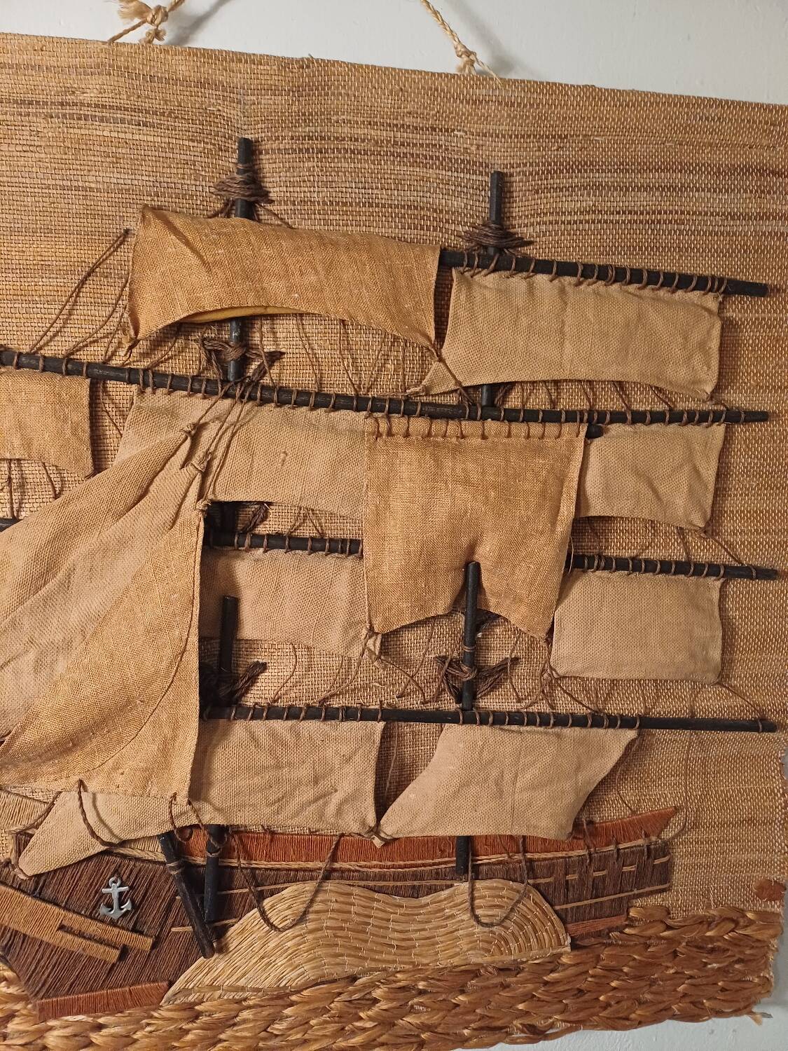 Vintage tapestry with a boat motif