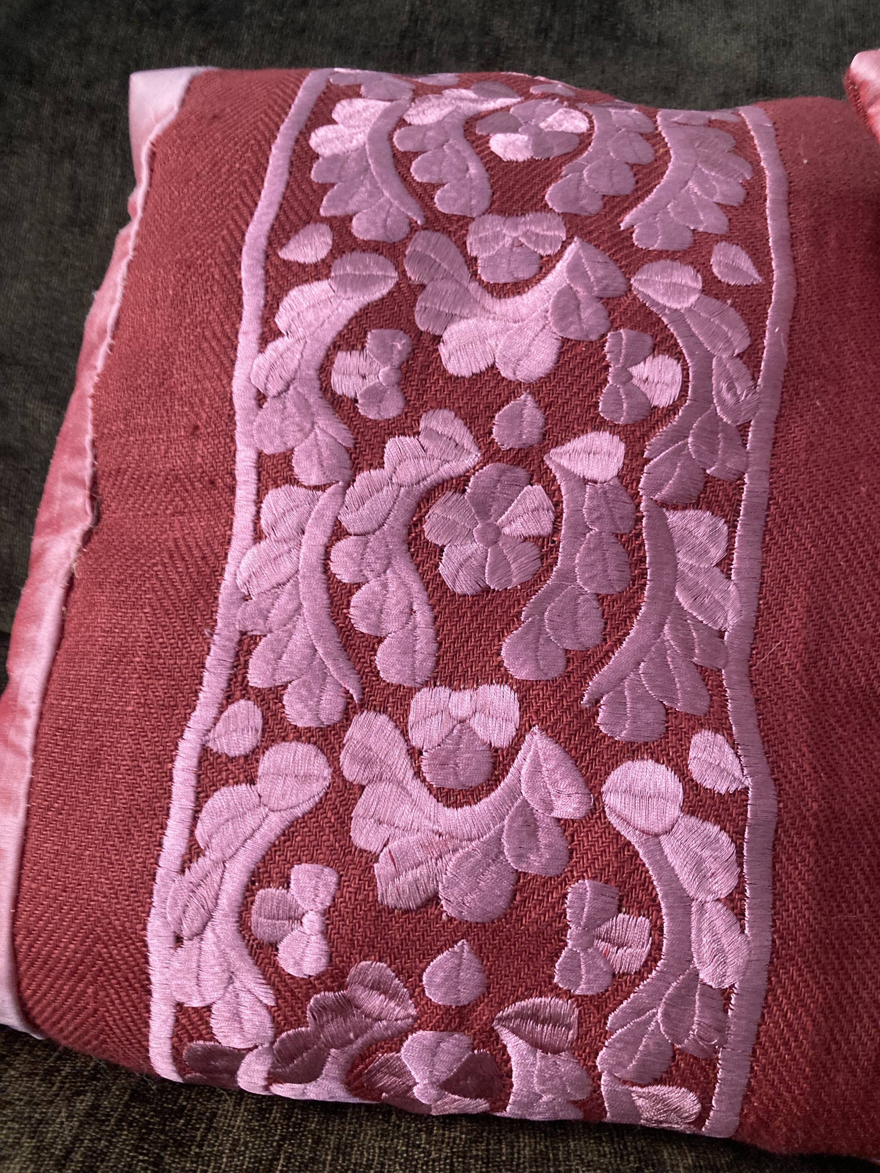 Bohemian style cushions in wild silk and embroidery