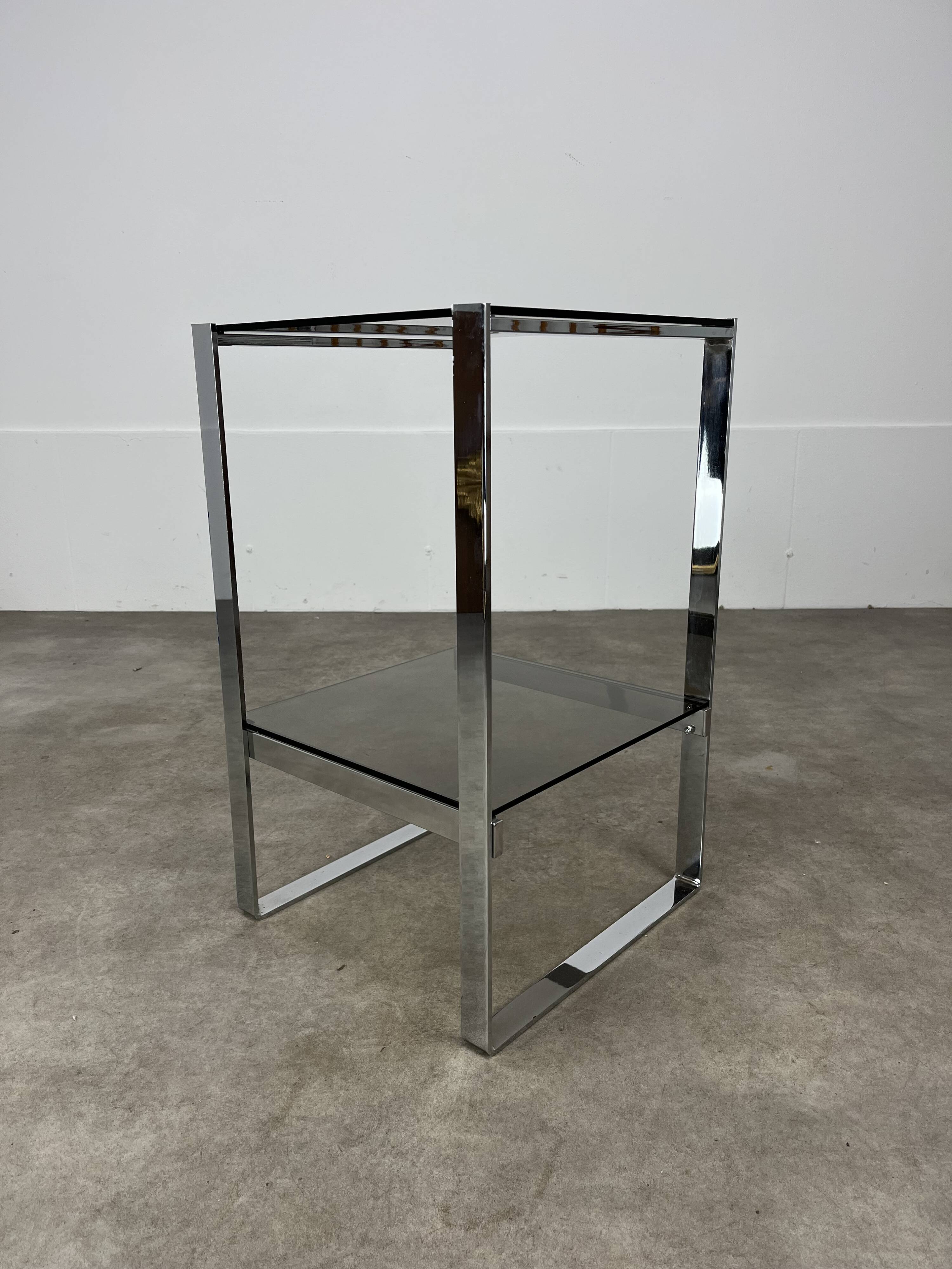 Chrome metal and smoked glass side table, 70s, side table