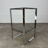 Chrome metal and smoked glass side table, 70s, side table
