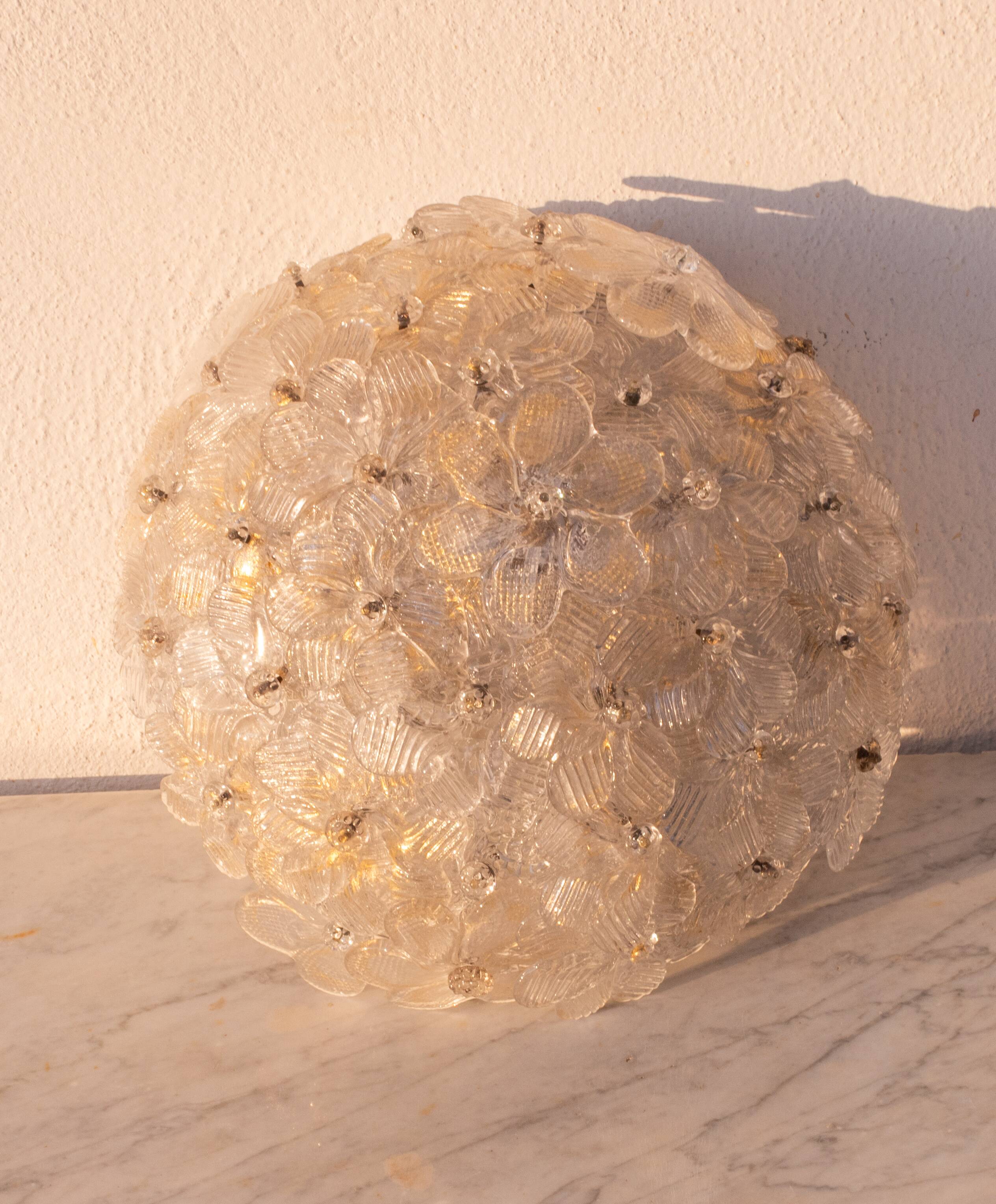 Murano Ceiling Light Gold and Traspare Flower by Seguso for Venini, Italy, 1960s