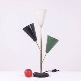 Stilnovo. 3-light lamp in sheet metal and brass. 1960s.