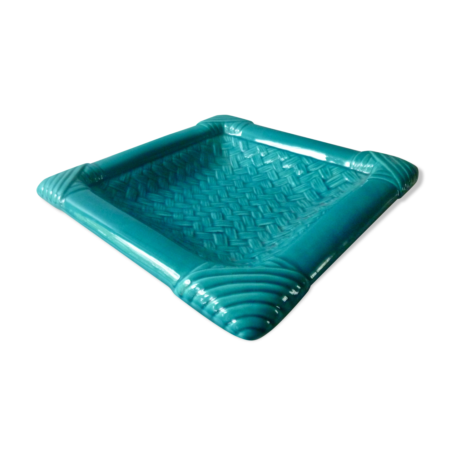 Petrol blue woven ceramic pocket tray
