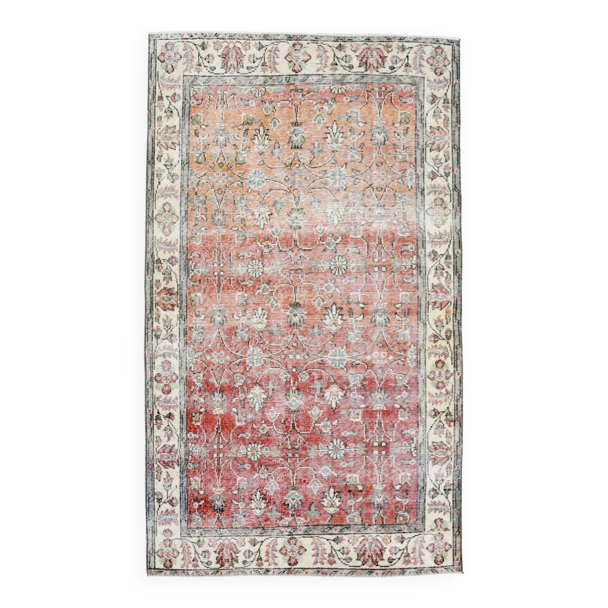Red & Orange Floral Pattern Persian Rug, 119x200Cm