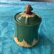 Majolica tobacco pot in green and yellow barbotine, late 19th century.