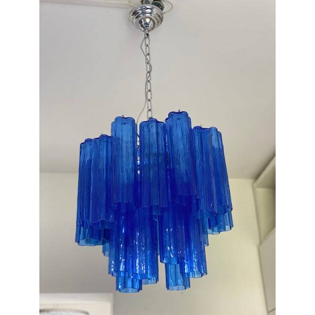 Contemporary blue "tronchi" murano glass sputnik chandelier