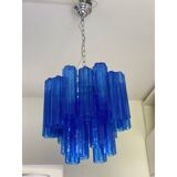Contemporary blue "tronchi" murano glass sputnik chandelier