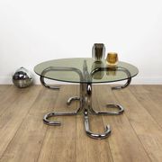 Tubular design coffee table in chrome and smoked glass, Italy, 70s
