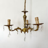 Antique 3-arm brass chandelier with tassels