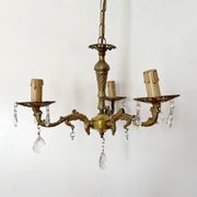 Lustre ancien 3 bras laiton et pampilles