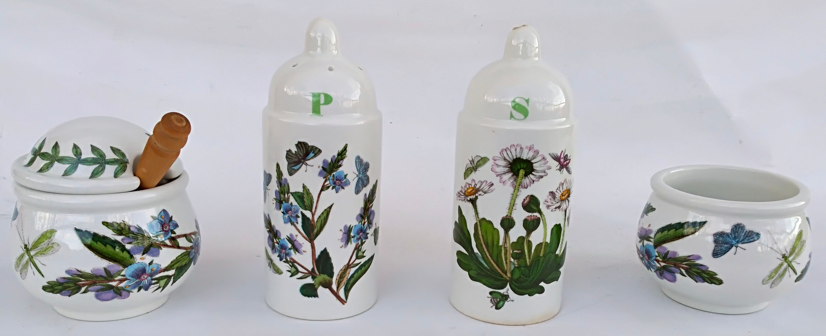 set salt pepper mustard, pot faience Portmairion made in England décor Botanic Garden