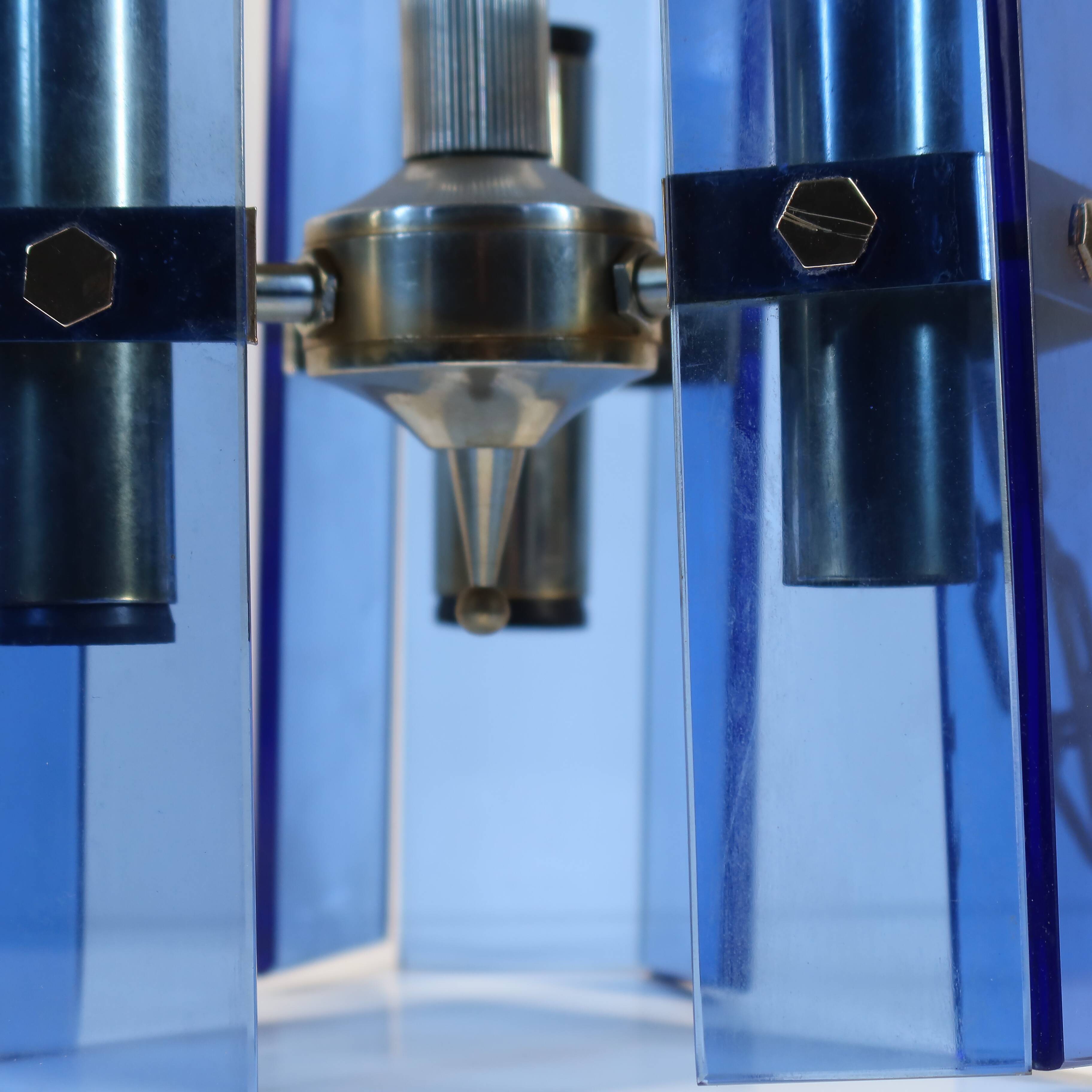 Vintage Italian pendant light in blue glass, Fontana Arte style, 1970s