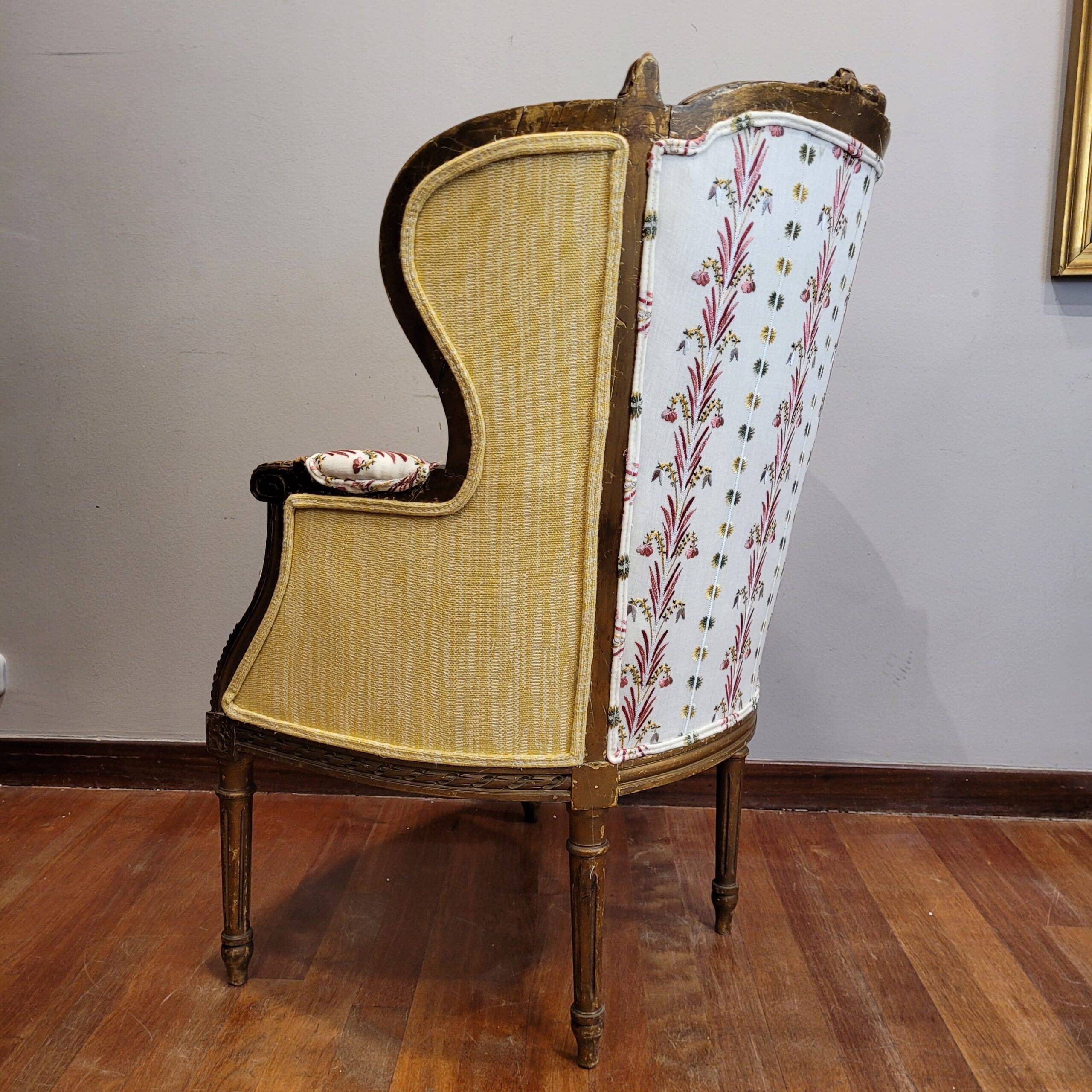 Wooden basket chair, upholstered in Pierre Frey, Napoleon III, circa 1820 – France