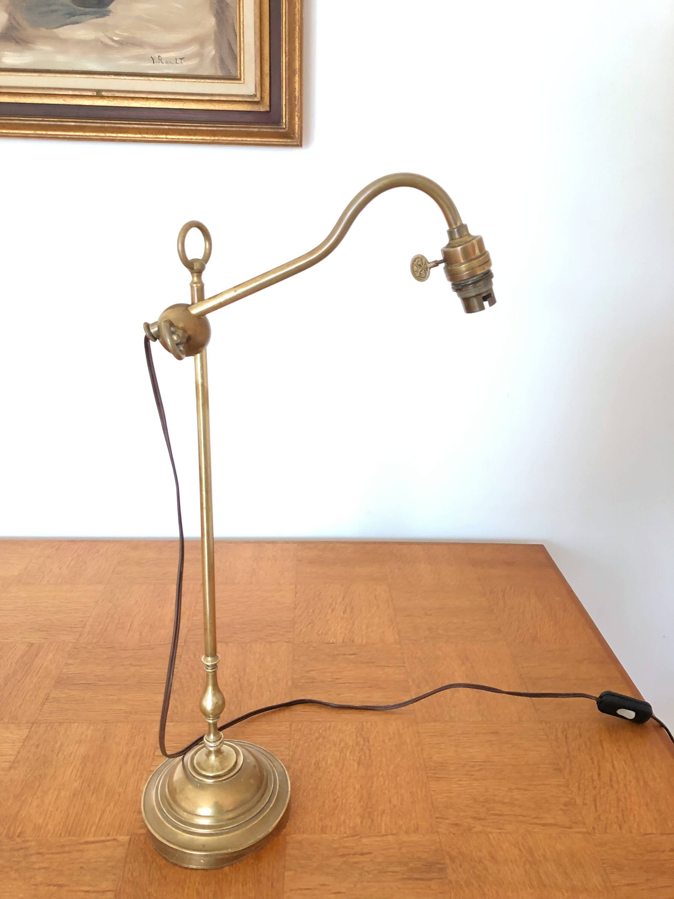 Patinated brass desk lamp, 19th century