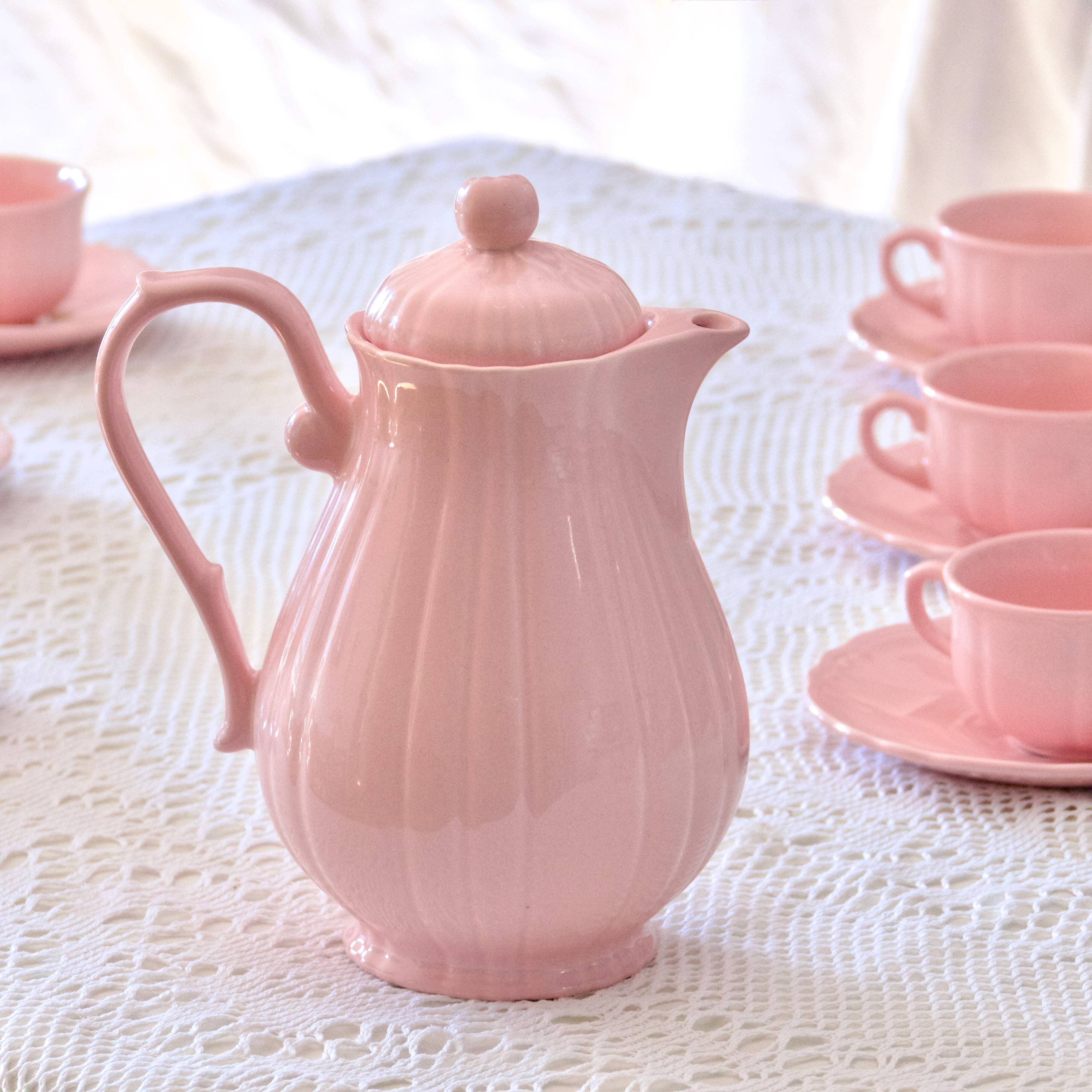 Old Salins-les-Bains coffee service in pink earthenware