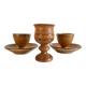 Trio of vintage ceramic and wood egg cups