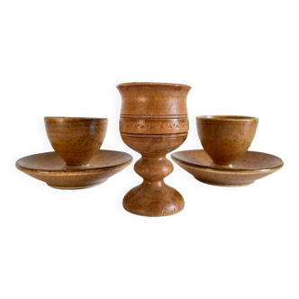 Trio de coquetiers céramique et bois vintage