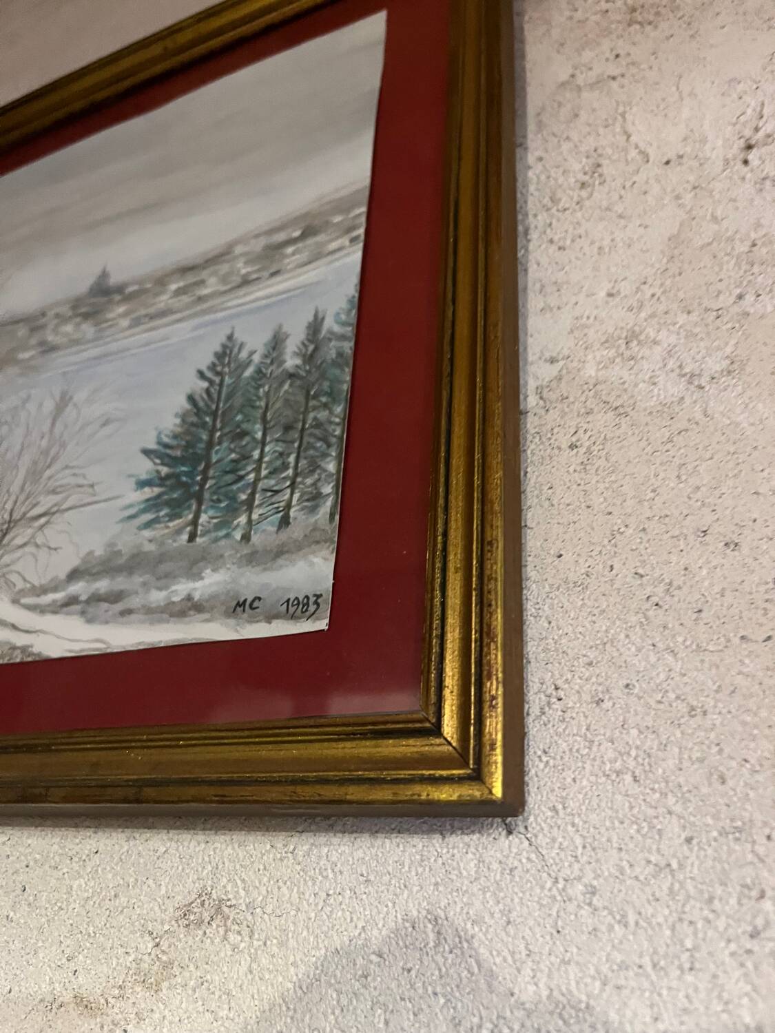 Old winter landscape painting