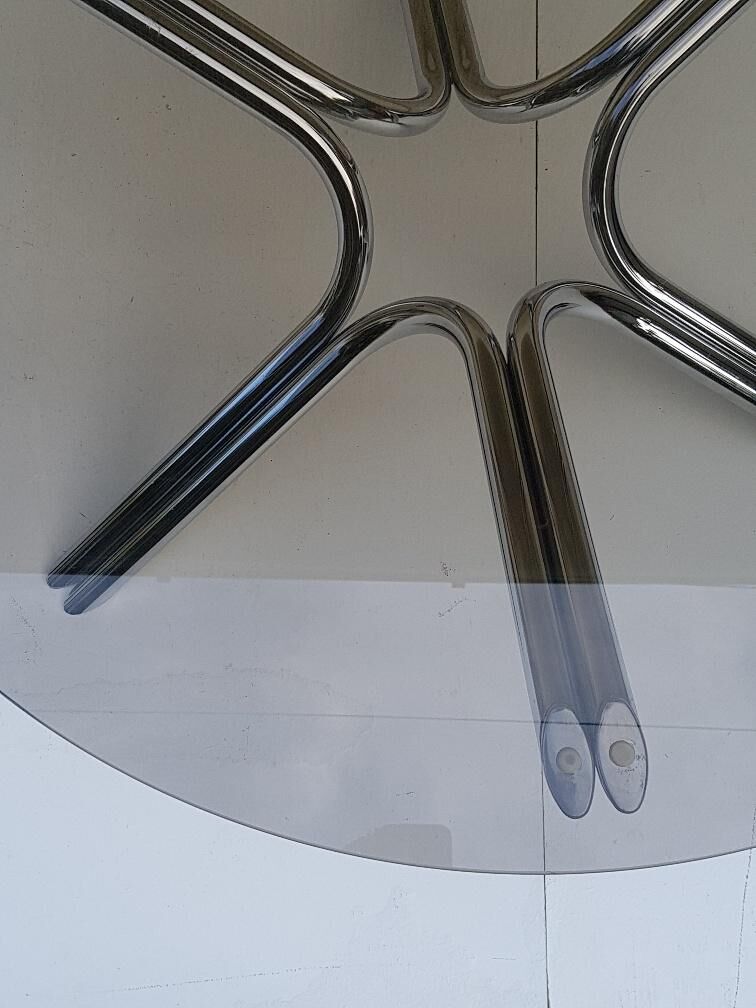 Chrome design coffee table and smoky glass 70s