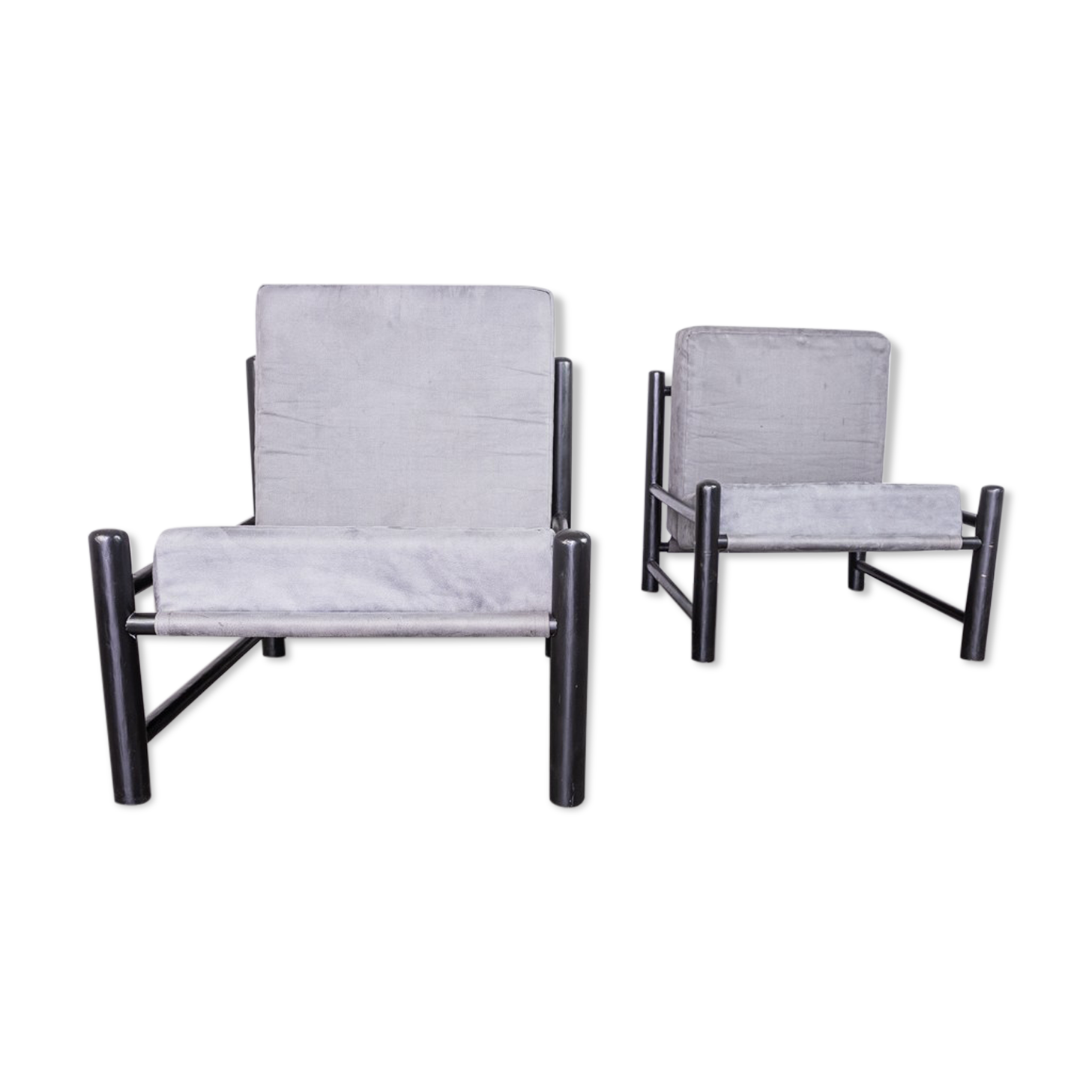 Pair armchairs black velvet 70