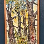 Original Mid Century Swedish Oil On Panel – “Forest” By Stig Allan – Vintage & Framed – 63 × 28 Cm (24.8" × 11")