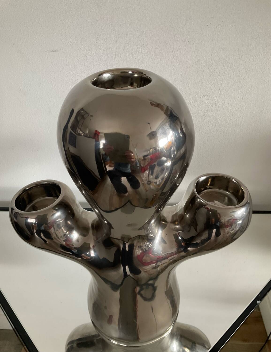 Vintage ceramic cactus candle holder in chrome
