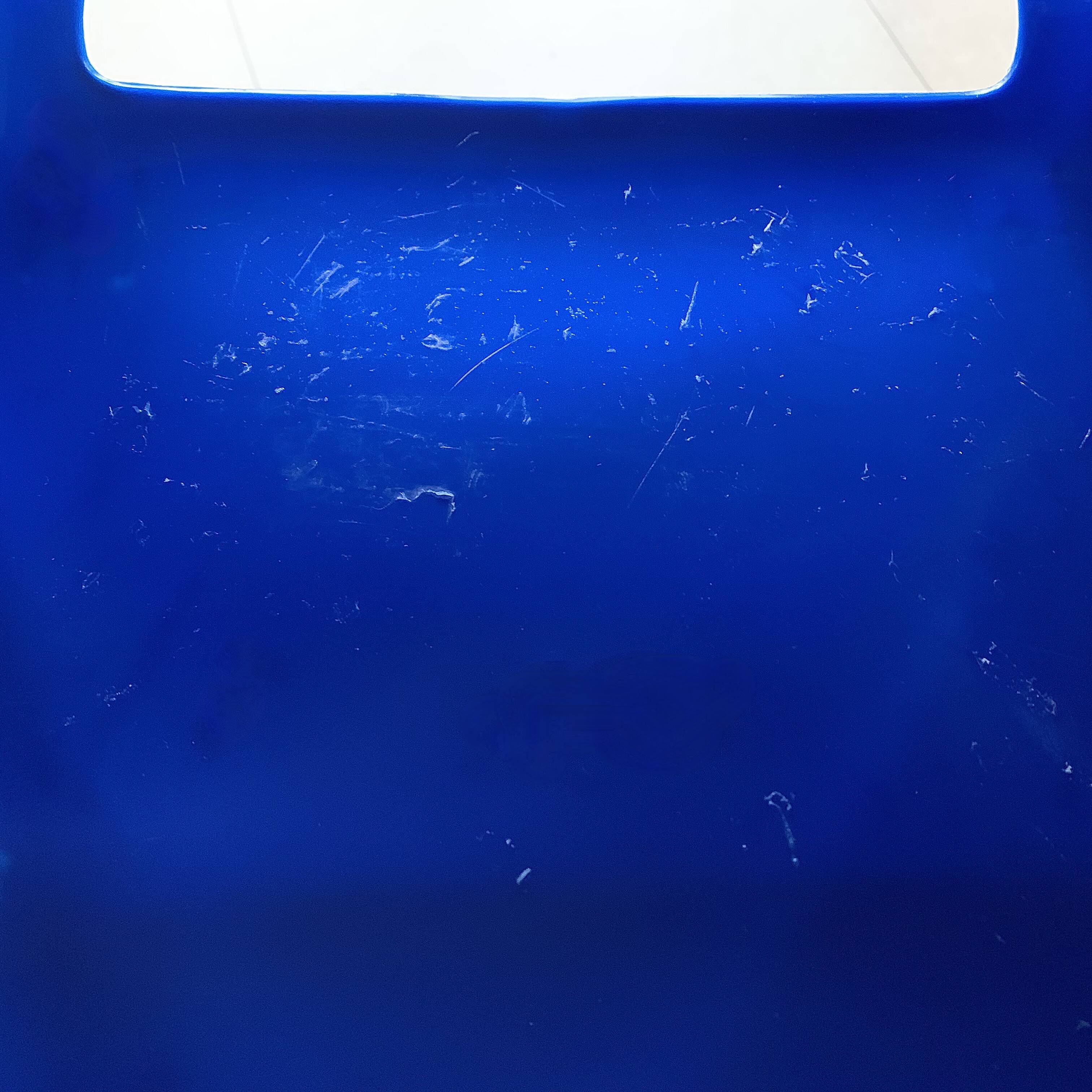 Vintage high chair for children in chrome metal and blue plastic