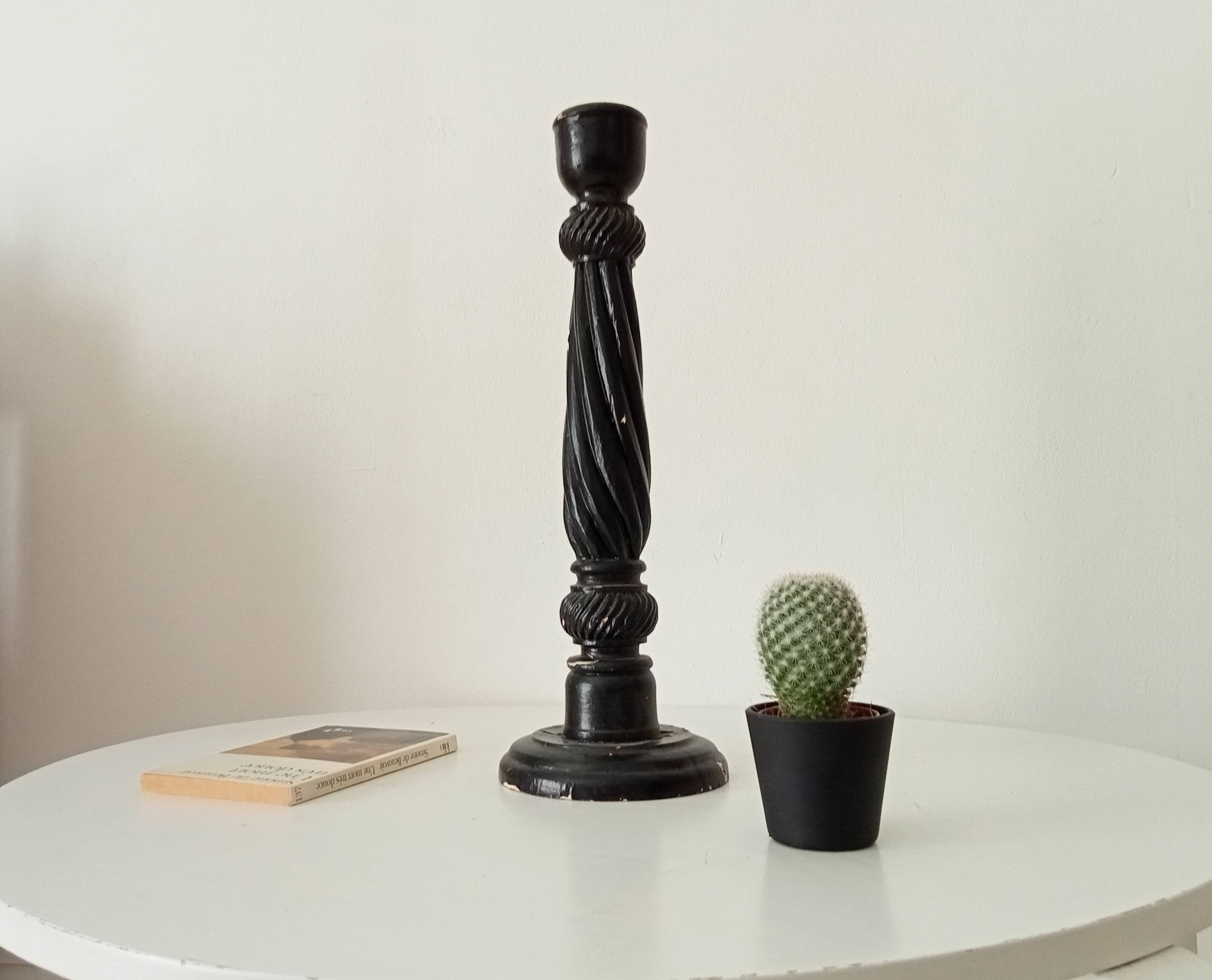 Large antique carved wooden candlestick