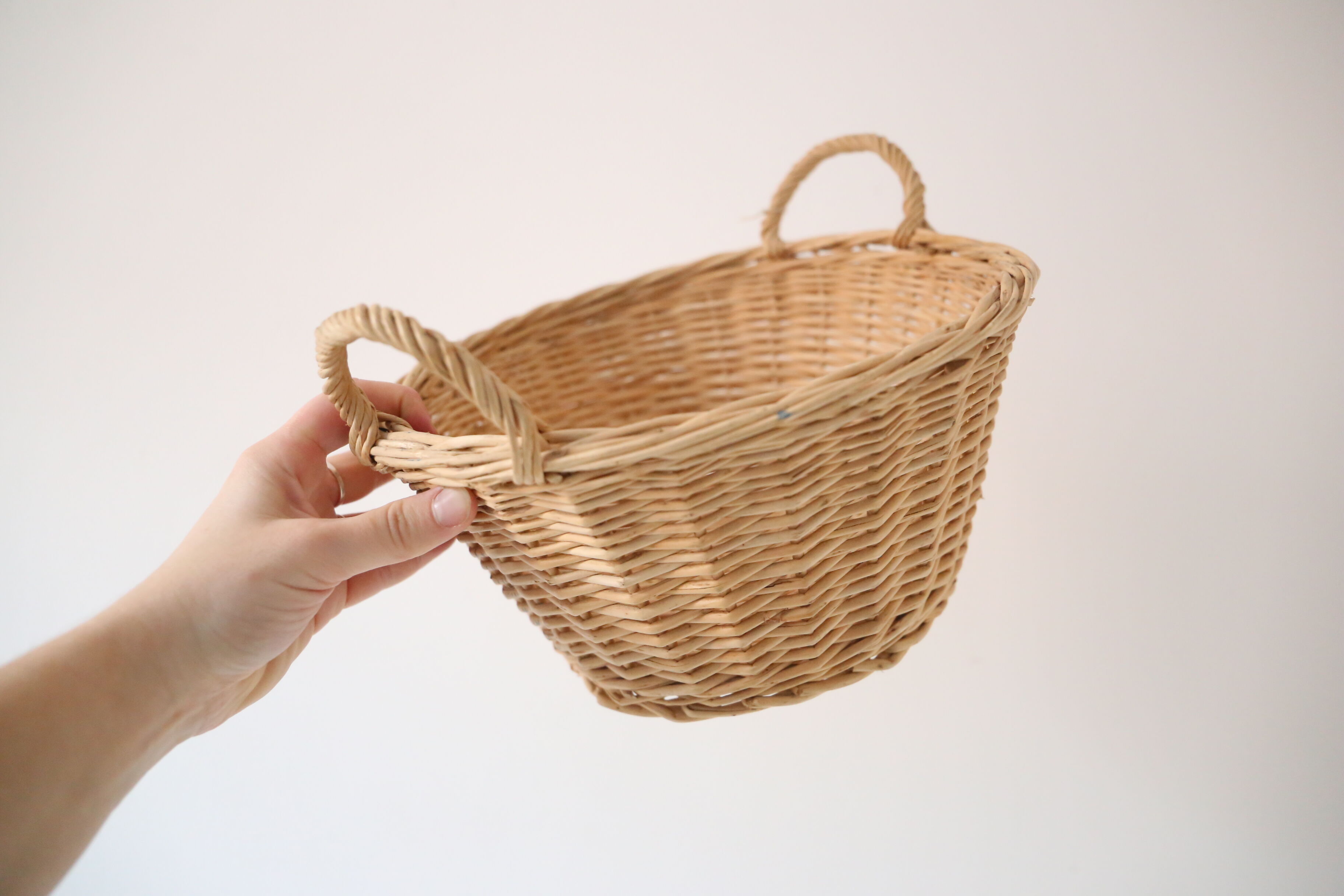 Wicker basket with two handles, vintage, french