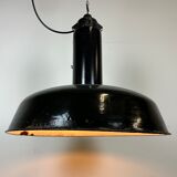 Industrial Black Enamel Factory Pendant Lamp with Iron Top, 1950s