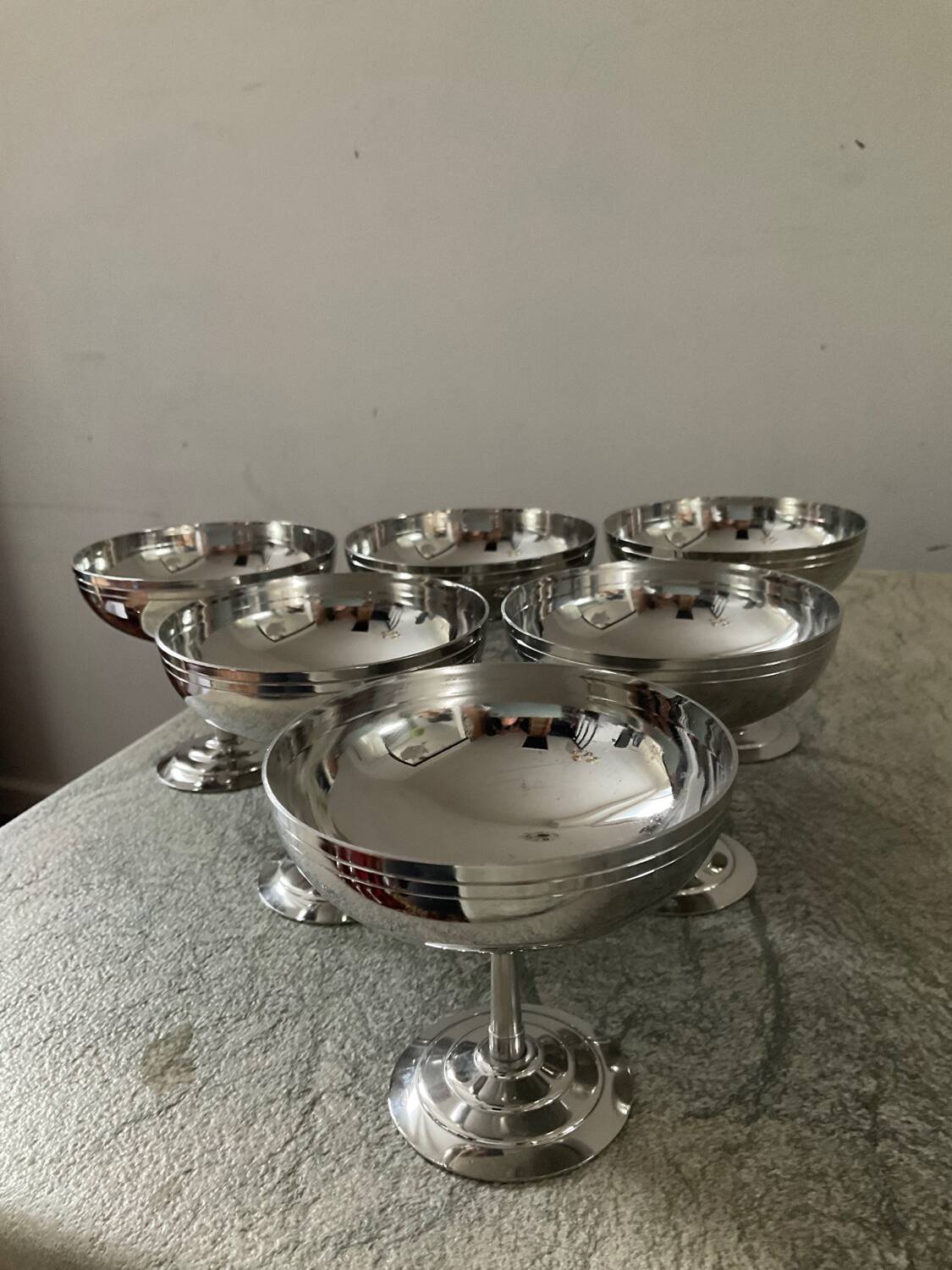 Set of 6 ice cream cups and spoons Letang Rémy 70s