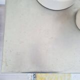 Antique work table in patinated white wood and zinc top - workbench
