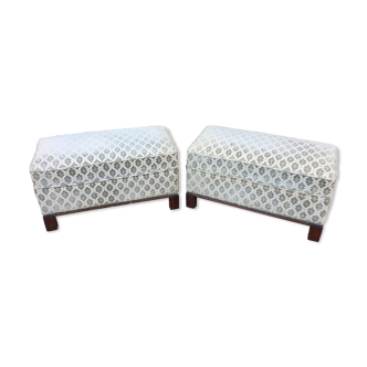 Duo de Poufs vintage en velours et piétement en noyer