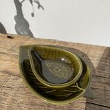 Duo of leaf and avocado slip in green ceramic - Portugal - vintage cup