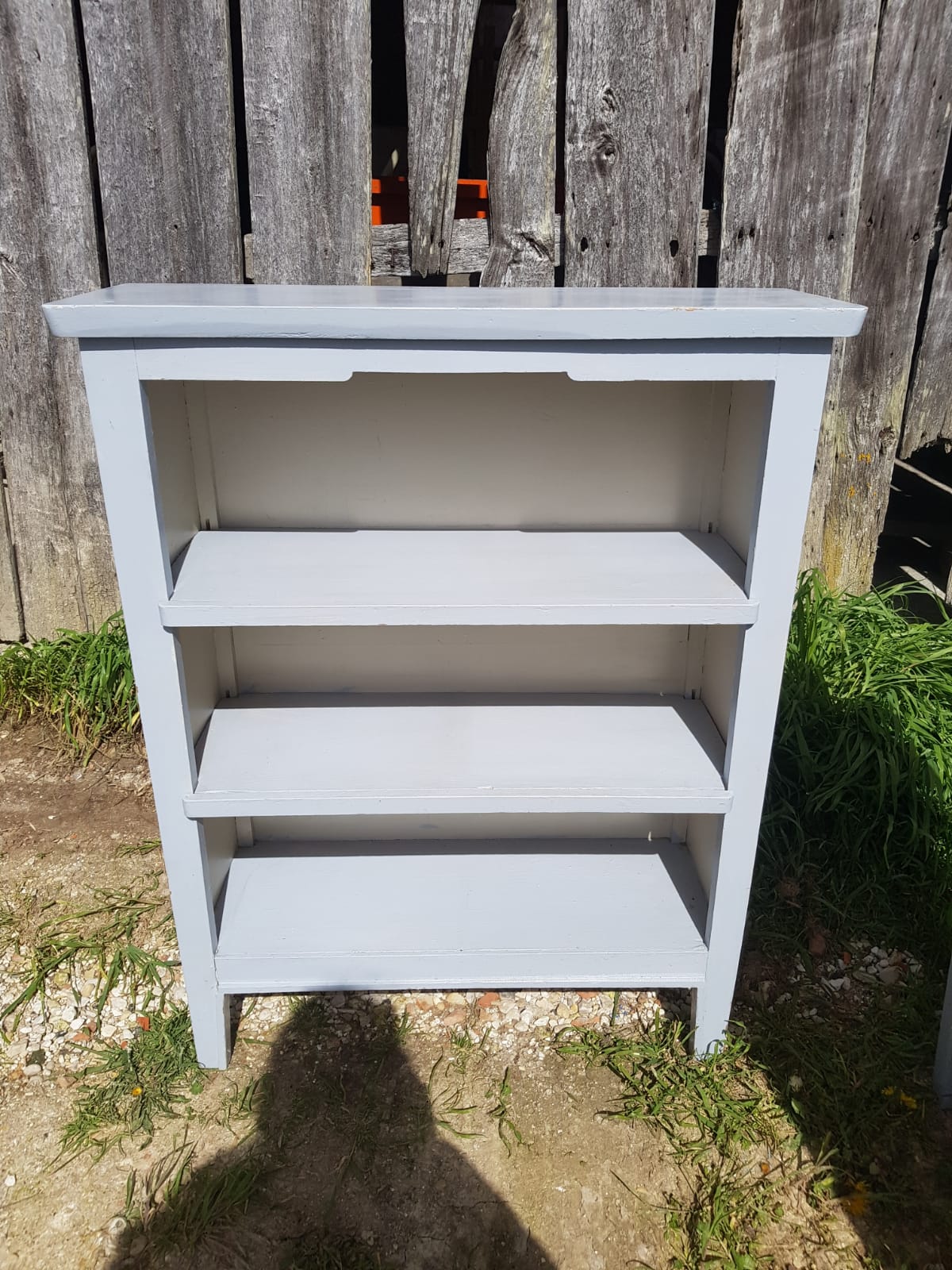 Pair Old Furniture Library 3 Vintage Grey Wood Shelves