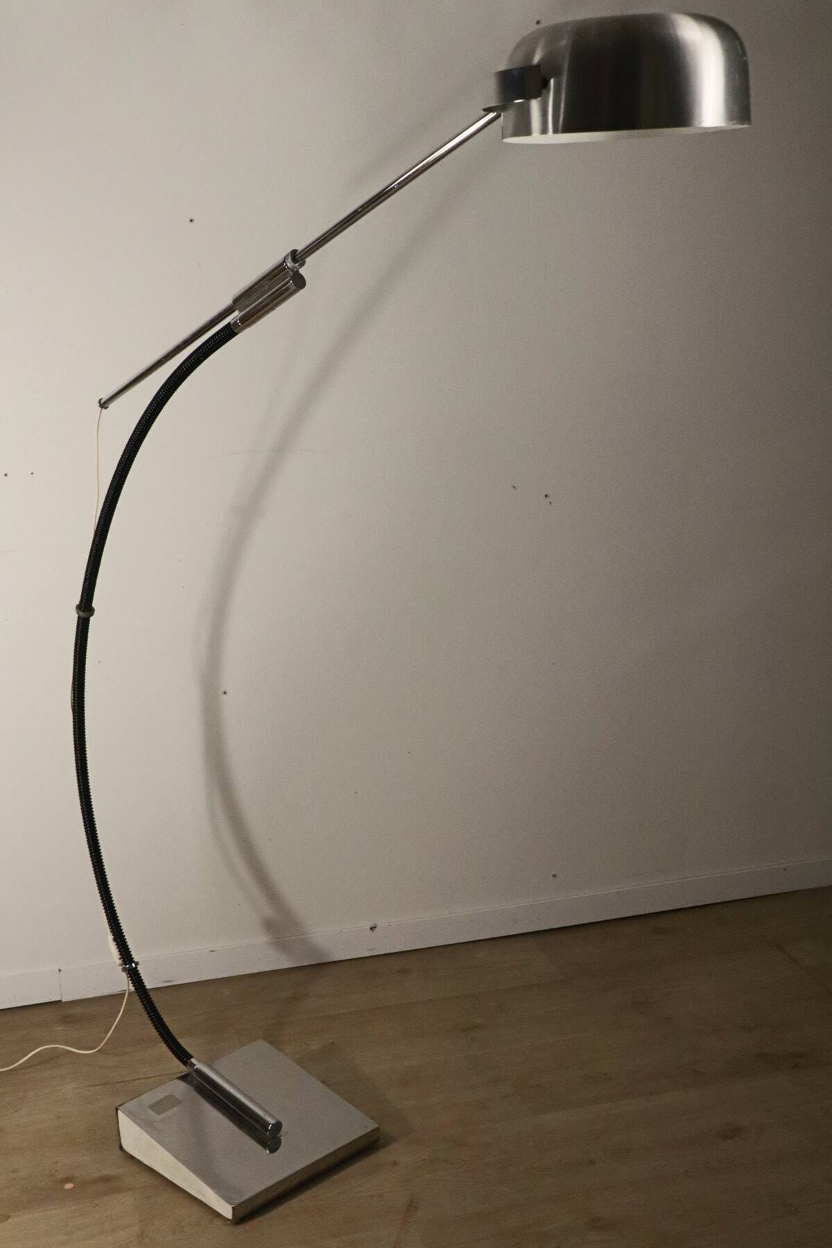 Vintage arc floor lamp with a chrome metal balance, 1970.