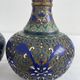 Vintage, pair of vases, Chinese, cloisonné metal, enameled, polychrome floral decor, golden hoop