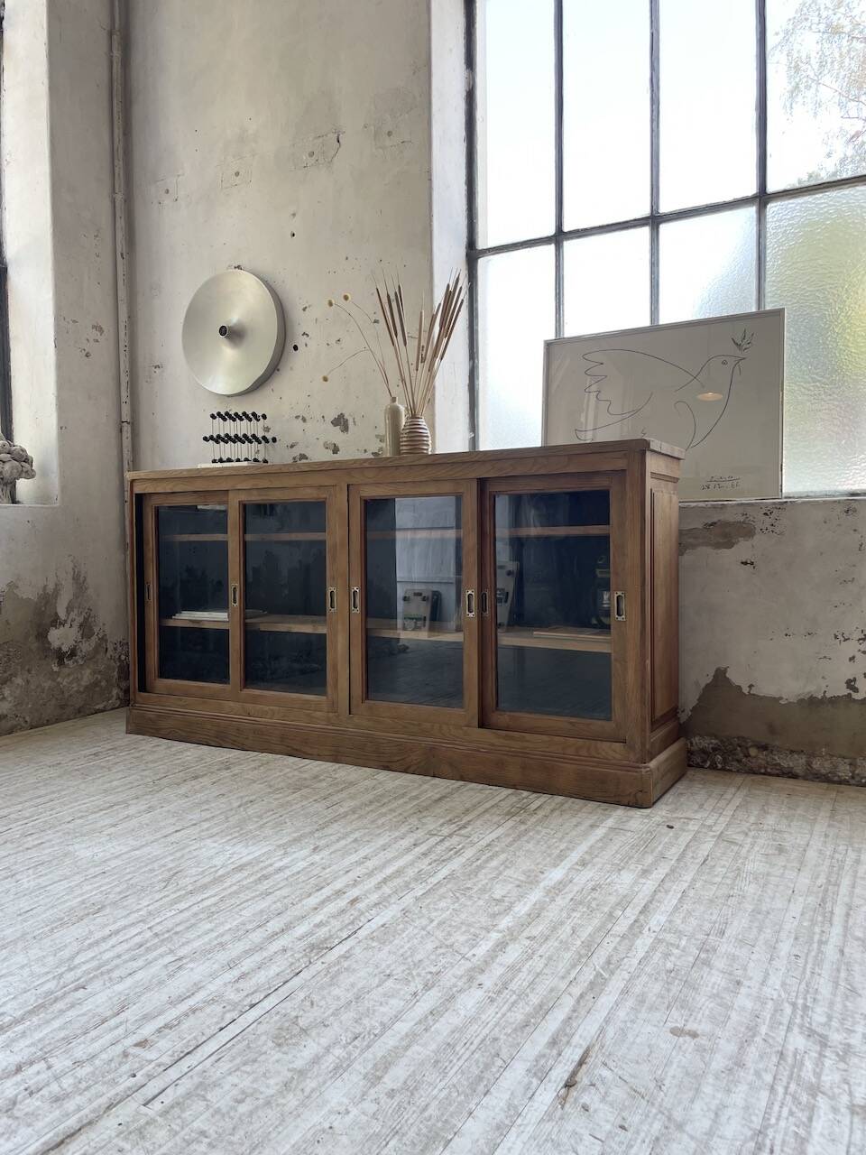 Oak sideboard with glass doors